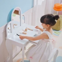 Qaba Kids Dressing Table and Chair Set, Girls Dressing Set, Makeup Desk with Drawer for 3-6 Years Old Kids, White(m-7)