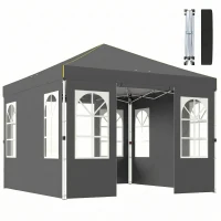 Outsunny 9.6 x 9.6 ft Pop Up Canopy Tent with 4 Sidewalls, UPF 50+ 1-Button Push Easy Setup Outdoor Instant Canopy, Dark Grey(m-9)