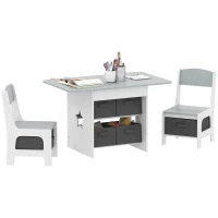 Qaba 3 Piece Kids Table and Chair Set with 6 Removable Drawers, for Classroom, Living Room, Bedroom, Nursery, Light Grey(m-9)