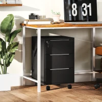 HOMCOM 3 Drawer File Cabinet with Wheels, Vertical Filing Cabinet with Lock, Black(m-8)