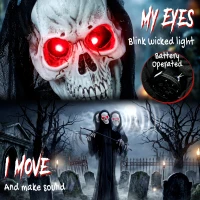 HOMCOM 6FT Life Size Halloween Animatronics, Animated Grim Reaper Halloween Decorations with Sound Touch Activated and LED Eyes(m-4)
