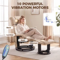 HOMCOM Massage Recliner Chair with Ottoman, 360° Swivel Recliner and Footstool, 10-Point Vibration, Beige(m-4)