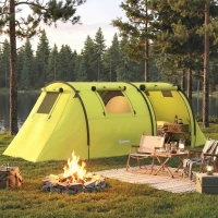 Outsunny 3-4 Person Camping Tent with 2 Rooms, 3000mm Waterproof Portable Family Tent with Carry Bag, Yellow(m-1)