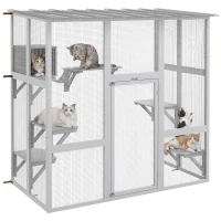 PawHut Large Outdoor Catio with Weatherproof Roof, Bridge, Resting Box, Platforms, White(m-9)