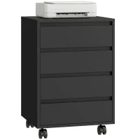 HOMCOM 4 Drawer File Cabinet, Vertical Filing Cabinet with Wheels, Modern Printer Stand for Home Office, Black(m-9)
