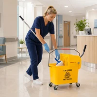HOMCOM Compact Mop Bucket with Wringer, Mop Bucket on Wheels, 5 Gallon, Separate Dirty and Clean Water, Yellow(m-10)