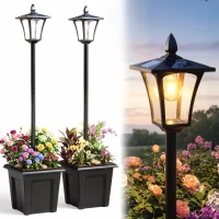 Outsunny 63" Solar Lamp Post Lights 2 Pack, Waterproof LED Solar Light Posts with Planter, Black(m-9)