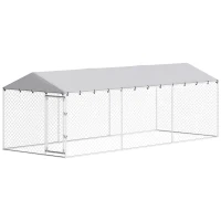 PawHut 19.7' x 7.5' x 6.6' Dog Kennel Outdoor for Small Medium Large Dogs with Waterproof Cover, Silver(m-2)