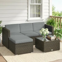 Outsunny 3 Pieces Patio Furniture Set with Cushions, Outdoor PE Rattan Wicker Conversation Corner Sofa Set with Glass Top Table(m-1)