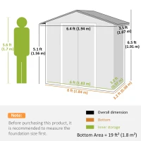 Outsunny 6.5x3.5ft Metal Garden Storage Shed for Outdoor Tool Storage with Double Sliding Doors and Vents, Light Grey(m-3)