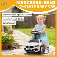 Qaba Mercedes-Benz C-Class Licensed Kids Ride On Car, Foot-to-Floor Toy with Anti-Tip Design, Horn & Start Sound, White(m-4)