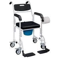 HOMCOM Rolling Shower Chair, Bedside Commode Chair with Wheels, Backrest, Arms, Flip Footrests for Seniors, Disabled, Black(m-9)