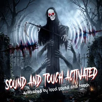 HOMCOM 6FT Life Size Halloween Animatronics, Animated Grim Reaper Halloween Decorations with Sound Touch Activated and LED Eyes(m-5)