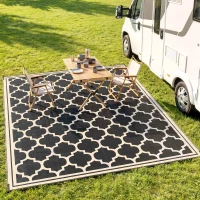 Outsunny 9'x12' Reversible Outdoor RV Rug, Patio Floor Mat, Plastic Straw Rug for Backyard, Deck, Beach, Camping, Black(m-9)