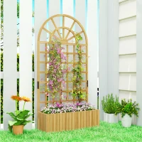 Outsunny Wooden Raised Garden Bed with Lattice Trellis, Outdoor Elevated Planter Box with Drainage Holes for Climbing Plants(m-1)
