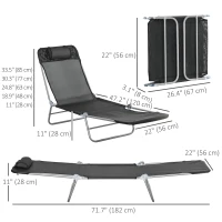 Outsunny Folding Outdoor Lounge Chair Set of 2, Reclining Tanning Chair with 5-Position Adjustable Backrest, Black(m-3)