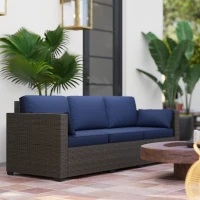 Outsunny 3-Seater Outdoor Sofa with Cushions, PE Rattan Conversation Patio Couch with Pillows for Garden, Poolside, Blue/Brown(m-8)