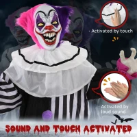 Outsunny 5.7FT Life Size Halloween Decoration, Animated Clown with Sound Activated, Light Up Eyes, Motion, Laugh(m-6)