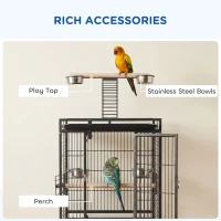 PawHut 61.5 Inch Bird Cage Parakeet House for Cockatiel with Stand, Pull Out Tray, Play Top, Storage Shelf, Wood Perch, Food Container(m-9)