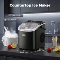 HOMCOM Portable Ice Maker Countertop with Handle, Self Cleaning Ice Maker Machine with Scoop and Basket, 26lbs/24Hrs, Black(m-3)