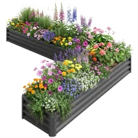 Outsunny L-Shaped Raised Garden Bed, 82" x 109" x 12" Galvanized Steel Planter Box with Multi-reinforced Rods for Vegetables, Flowers and Herbs, Dark Grey(m-11)