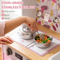 Qaba Play Kitchen, Kids Kitchen Playset with Coffee Maker, Ice Maker, Clicking Knobs, Storage, Accessories for 3-8 Years(m-5)