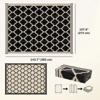 Outsunny 9'x12' Reversible Outdoor RV Rug, Patio Floor Mat, Plastic Straw Rug for Backyard, Deck, Beach, Camping, Black(m-4)