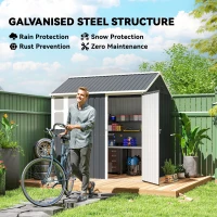 Outsunny 7' x 5.5' Metal Garden Storage Shed, Outdoor Tool Storage House with Lockable Door, Vents, Sloped Roof, Dark Grey(m-5)