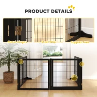 PawHut Wooden Freestanding Pet Gate w/ 2 Support Feet, Black(m-6)