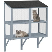 PawHut Catio Outdoor Cat Enclosure Wall-Mounted 2-Level Outdoor Cat House with Waterproof Roof 39.4" Grey(m-9)
