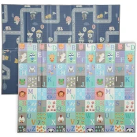 Qaba Foldable Baby Plat Mat, 79" x 59" Kids Floor Mat for Crawling and Learning, Alphabet & Track Theme(m-2)