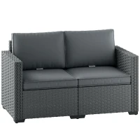 Outsunny 2 Seater Outdoor Couch Patio Sofa with Deep Seat, Cushions, Wide Armrests for Garden, Balcony, Porch, Dark Grey(m-9)