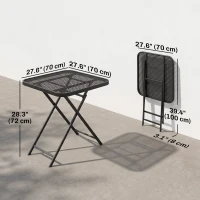 Outsunny 27.5" Square Outdoor Patio Table, Outdoor Folding Table with Grid Rattan-Like Top for Camping, Picnic, Black(m-3)