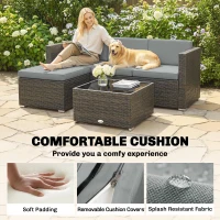 Outsunny 3 Pieces Patio Furniture Set with Cushions, Outdoor PE Rattan Wicker Conversation Corner Sofa Set with Glass Top Table(m-6)