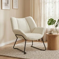 HOMCOM Accent Chair, Sherpa Fleece Armchair with Wide Backrest and Metal Legs, White(m-1)