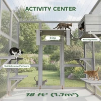 PawHut Large Outdoor Catio with Weatherproof Roof, Bridge, Resting Box, Platforms, White(m-5)