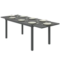 Outsunny Expandable Outdoor Dining Table for 6-8 People, 59"-89" Aluminum Patio Dining Table with Slatted Top, Dark Grey(m-2)