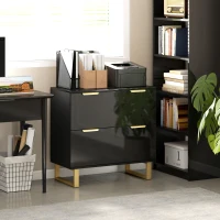 HOMCOM Lateral File Cabinet with 2 Drawers, Modern Filing Cabinet for Letter/A4/Legal Size Files, High Gloss Black(m-8)