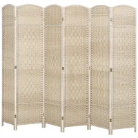 HOMCOM 6 Ft Tall Folding Room Divider, 6 Panel Portable Privacy Screen, Hand-Woven Partition Wall Divider, Light Oak(m-2)