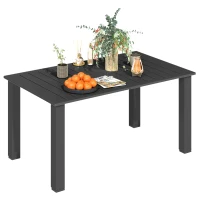 Outsunny 59" Outdoor Patio Table with Umbrella Hole, Outdoor Dining Table with Slatted Tabletop for Backyard Garden, Black(m-9)