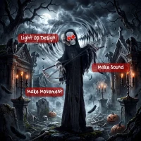HOMCOM 6FT Life Size Halloween Animatronics, Animated Grim Reaper Halloween Decorations with Sound Touch Activated and LED Eyes(m-6)