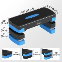 Soozier Aerobic Exercise Step Platform, 4"/6"/8" Adjustable Aerobic Stepper with Risers, Workout Stepper for Home Gym, Blue(m-3)