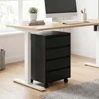 HOMCOM 4 Drawer File Cabinet, Vertical Filing Cabinet with Wheels, Modern Printer Stand for Home Office, Black(m-8)