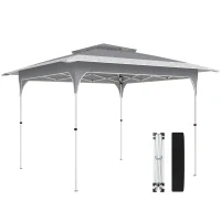 Outsunny 11.5 x 11.5 ft Pop Up Canopy Tent with 1-Button Push Easy Setup, UPF 50+ 2-Tier Instant Canopy with Carry Bag, Dark Grey(m-9)