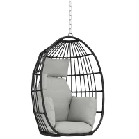 Outsunny Hanging Egg Chair Without Stand, Foldable Basket Swing Chair with Head Pillow, Soft Cushion and Cup Holder, Dark Grey(m-9)