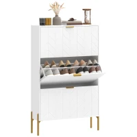 HOMCOM Shoe Cabinet with 3 Flip Drawers, Modern Narrow Shoe Storage Cabinet with Adjustable Shelves, White(m-2)