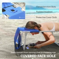 Outsunny Tanning Chair with Face Hole and Side Table, Folding Outdoor Lounge Chair with Carry Straps, Side Pocket, Navy Blue(m-5)