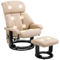 HOMCOM Massage Recliner Chair with Ottoman, 360° Swivel Recliner and Footstool, 10-Point Vibration, Beige(m-10)