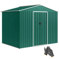 Outsunny 8' x 6' Outdoor Storage Shed, Metal Garden Tool Storage House with Lockable Sliding Doors and Vents, Green(m-9)