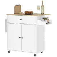 HOMCOM Rolling Kitchen Island with Drop Leaf, Kitchen Storage Cart with Drawer, Spice Rack and Towel Rack, White(m-9)